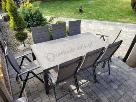 Aluminiowe meble tarasowe - stół 180cm i składane 7 pozycyjne krzesła - Kanbery Antracite Ceramic 8+1