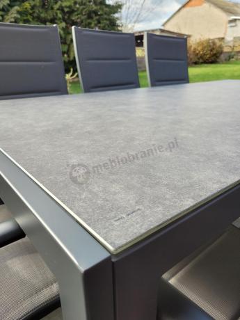 Aluminiowe meble tarasowe - stół 180cm i składane 7 pozycyjne krzesła - Kanbery Antracite Ceramic 8+1