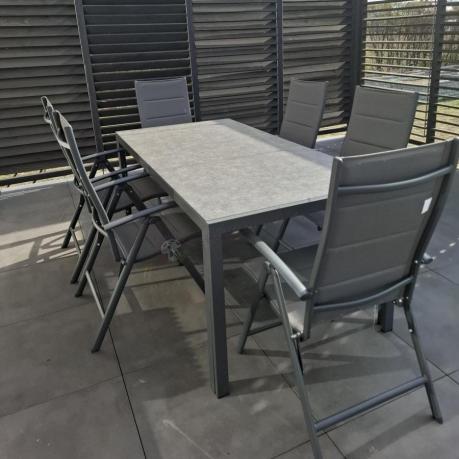 Aluminiowe meble tarasowe - stół 180cm i składane 7 pozycyjne krzesła - Kanbery Antracite Ceramic 8+1