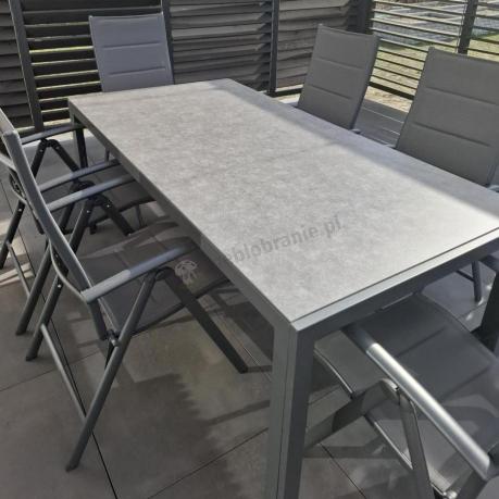 Aluminiowe meble tarasowe - stół 180cm i składane 7 pozycyjne krzesła - Kanbery Antracite Ceramic 8+1
