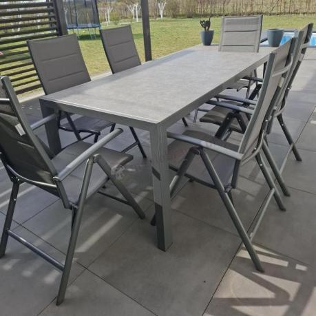 Aluminiowe meble tarasowe - stół 180cm i składane 7 pozycyjne krzesła - Kanbery Antracite Ceramic 8+1