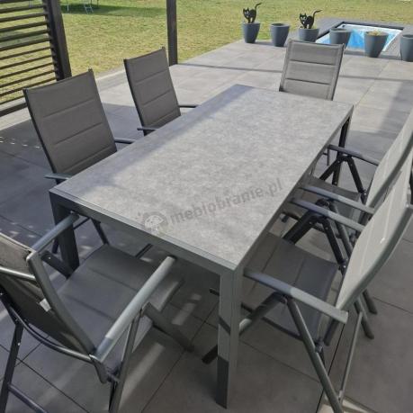Aluminiowe meble tarasowe - stół 180cm i składane 7 pozycyjne krzesła - Kanbery Antracite Ceramic 8+1