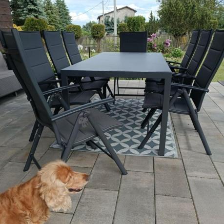 Aluminiowe meble tarasowe - stół 180cm i składane 7 pozycyjne krzesła - Kanbery Antracite Ceramic 8+1