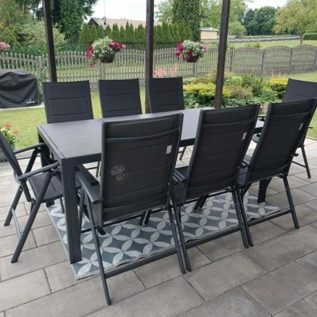Aluminiowe meble tarasowe - stół 180cm i składane 7 pozycyjne krzesła - Kanbery Antracite Ceramic 8+1