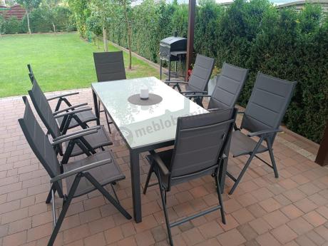 Aluminiowe meble tarasowe - stół 180cm i składane krzesła - Kanbery Antracite Ceramic 8+1