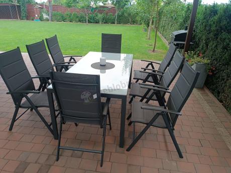 Aluminiowe meble tarasowe - stół 180cm i składane krzesła - Kanbery Antracite Ceramic 8+1