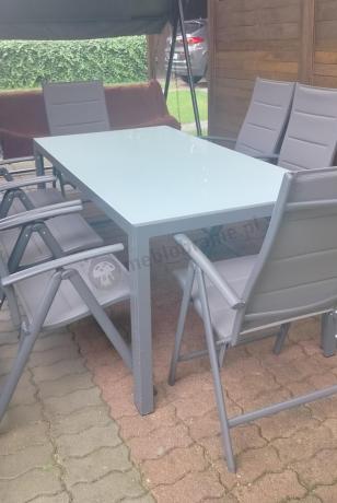 Aluminiowe meble tarasowe - stół 180cm i składane krzesła - Kanbery Antracite Ceramic 8+1