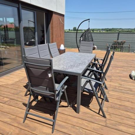 Aluminiowe meble tarasowe - stół 180cm i składane krzesła - Kanbery Antracite Ceramic 8+1