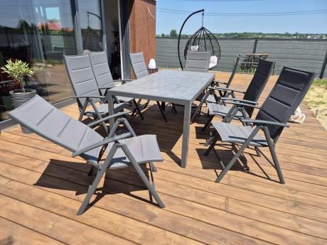 Aluminiowe meble tarasowe - stół 180cm i składane krzesła - Kanbery Antracite Ceramic 8+1