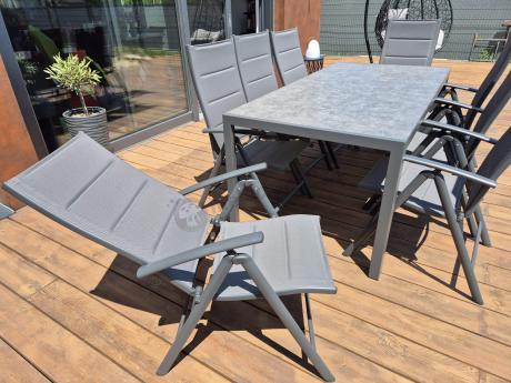 Aluminiowe meble tarasowe - stół 180cm i składane krzesła - Kanbery Antracite Ceramic 8+1