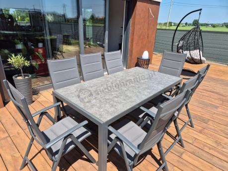 Aluminiowe meble tarasowe - stół 180cm i składane krzesła - Kanbery Antracite Ceramic 8+1