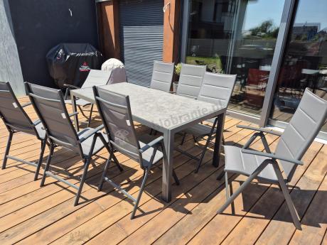 Aluminiowe meble tarasowe - stół 180cm i składane krzesła - Kanbery Antracite Ceramic 8+1