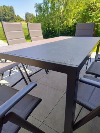 Aluminiowe meble tarasowe - stół 180cm i składane krzesła - Kanbery Antracite Ceramic 8+1