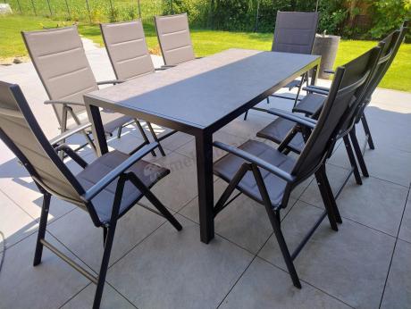 Aluminiowe meble tarasowe - stół 180cm i składane krzesła - Kanbery Antracite Ceramic 8+1