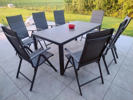 Aluminiowe meble tarasowe - stół 180cm i składane krzesła - Kanbery Antracite Ceramic 8+1