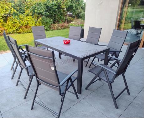 Aluminiowe meble tarasowe - stół 180cm i składane krzesła - Kanbery Antracite Ceramic 8+1
