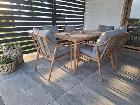 Aluminiowy komplet mebli obiadowych na taras - Else 6+1 - Grey