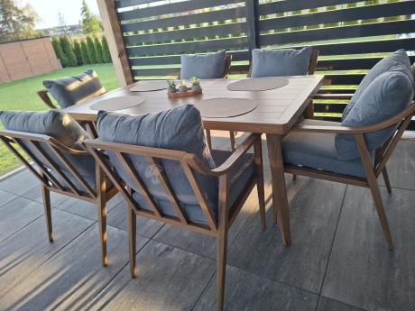 Aluminiowy komplet mebli obiadowych na taras - Else 6+1 - Grey