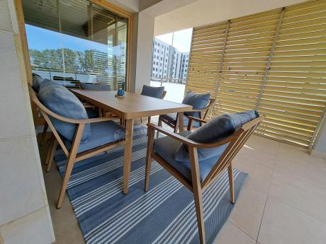 Aluminiowy komplet mebli obiadowych na taras - Else 6+1 - Grey