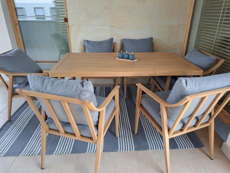 Aluminiowy komplet mebli obiadowych na taras - Else 6+1 - Grey