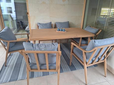 Aluminiowy komplet mebli obiadowych na taras - Else 6+1 - Grey