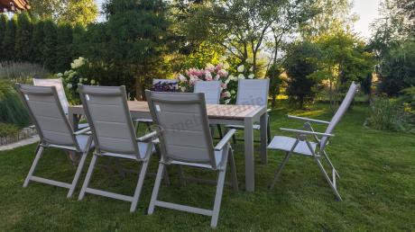 Aluminiowy komplet mebli tarasowych stół rozkładany do 210cm i 12 składanych krzeseł Tanami Daven Taupe