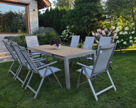 Aluminiowy komplet mebli tarasowych stół rozkładany do 210cm i 12 składanych krzeseł Tanami Daven Taupe