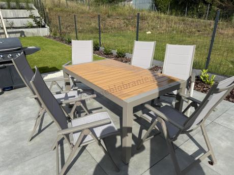 Aluminiowy komplet mebli tarasowych stół rozkładany do 210cm i 12 składanych krzeseł Tanami Daven Taupe