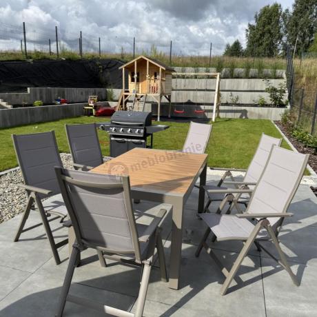 Aluminiowy komplet mebli tarasowych stół rozkładany do 210cm i 12 składanych krzeseł Tanami Daven Taupe
