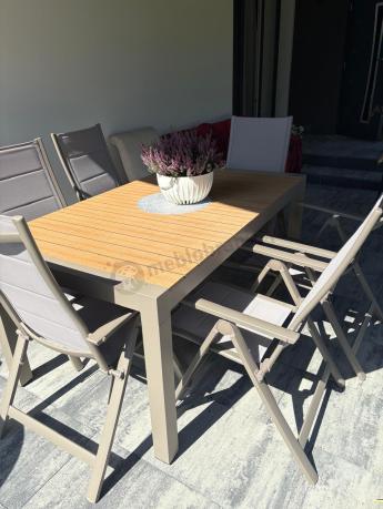 Aluminiowy komplet mebli tarasowych stół rozkładany do 210cm i 12 składanych krzeseł Tanami Daven Taupe
