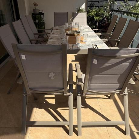 Aluminiowy komplet mebli tarasowych stół rozkładany do 210cm i 12 składanych krzeseł Tanami Daven Taupe