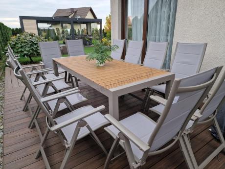 Aluminiowy komplet mebli tarasowych stół rozkładany do 210cm i 12 składanych krzeseł Tanami Daven Taupe