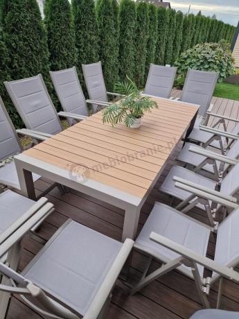 Aluminiowy komplet mebli tarasowych stół rozkładany do 210cm i 12 składanych krzeseł Tanami Daven Taupe
