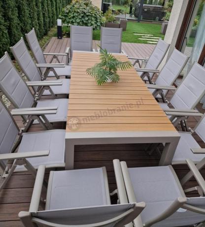 Aluminiowy komplet mebli tarasowych stół rozkładany do 210cm i 12 składanych krzeseł Tanami Daven Taupe