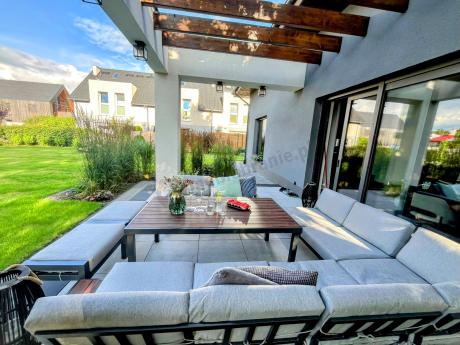 Aluminiowy narożnik na taras 283x222 cm z dwoma fotelami i pufami - Calamba Corner XL