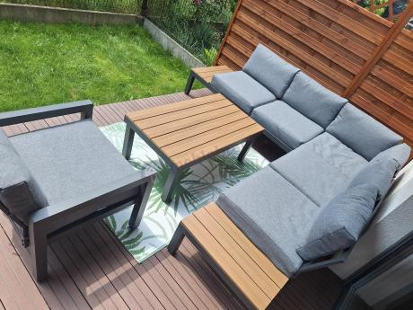 Aluminiowy narożnik na taras z fotelem - Calamba Corner - Grey