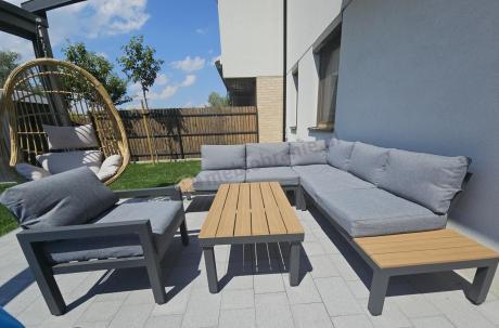 Aluminiowy narożnik na taras z fotelem - Calamba Corner - Grey