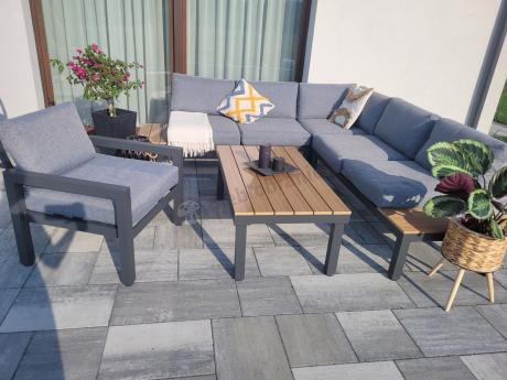Aluminiowy narożnik na taras z fotelem - Calamba Corner - Grey