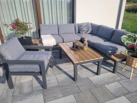 Aluminiowy narożnik na taras z fotelem - Calamba Corner - Grey