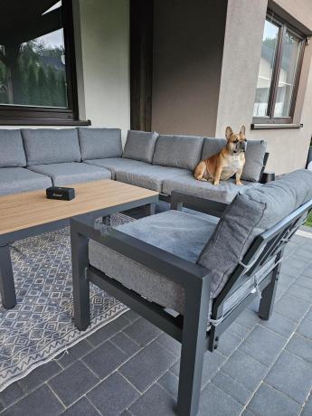 Aluminiowy narożnik na taras z fotelem - Calamba Corner - Grey