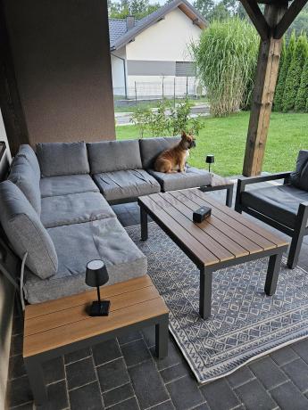 Aluminiowy narożnik na taras z fotelem - Calamba Corner - Grey