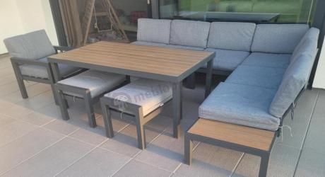 Aluminiowy narożnik ogrodowy z fotelem i stołem 160cm Calamba Corner XL - Grey