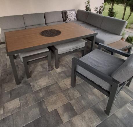 Aluminiowy narożnik ogrodowy z fotelem i stołem 160cm Calamba Corner XL - Grey