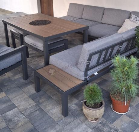 Aluminiowy narożnik ogrodowy z fotelem i stołem 160cm Calamba Corner XL - Grey