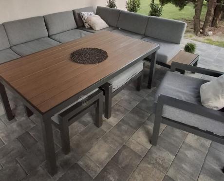 Aluminiowy narożnik ogrodowy z fotelem i stołem 160cm Calamba Corner XL - Grey