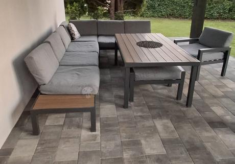 Aluminiowy narożnik ogrodowy z fotelem i stołem 160cm Calamba Corner XL - Grey