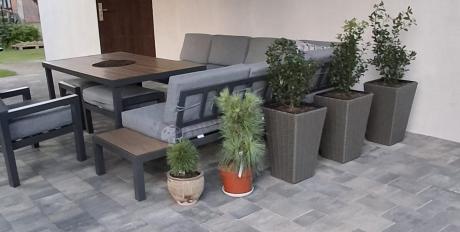 Aluminiowy narożnik ogrodowy z fotelem i stołem 160cm Calamba Corner XL - Grey