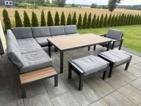 Aluminiowy narożnik ogrodowy z fotelem i stołem 160cm Calamba Corner XL - Grey