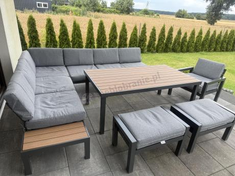 Aluminiowy narożnik ogrodowy z fotelem i stołem 160cm Calamba Corner XL - Grey