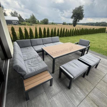 Aluminiowy narożnik ogrodowy z fotelem i stołem 160cm Calamba Corner XL - Grey